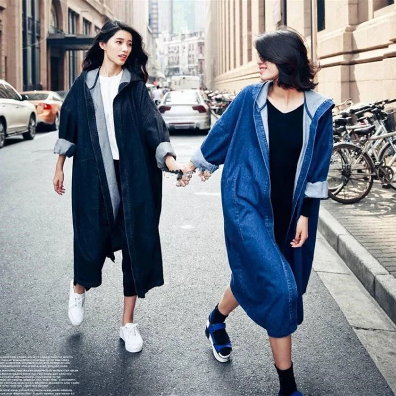 Свободное пальто для женщин больших размеров весна-осень ветровка с капюшоном и