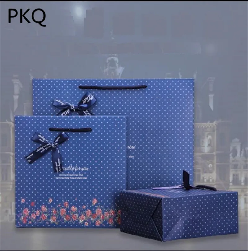 

Especially for you Polk dot Paper Bag Wedding Gift Bag with handle blue Paper Shopping Bag Candy Gift Packaging Bag with ribbon