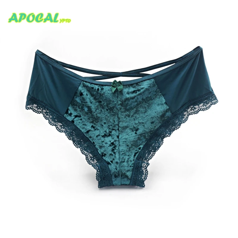 Сексуальные трусики бархатные открытые женские трусы танга атласные кружевные
