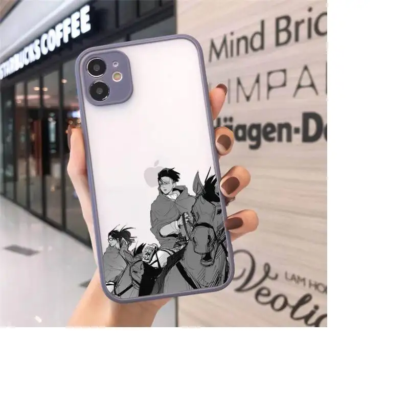 

Attack on titan anime Phone Case For iPhone 12 11 Mini Pro XR XS Max 7 8 Plus X Matte transparent Gray Back Cover