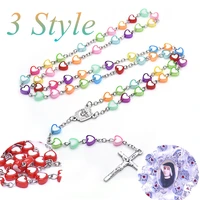 new 3 style beautful alloyglass heart shape beads rosary cross pendant religious necklace fashion accessories jewelrys gift