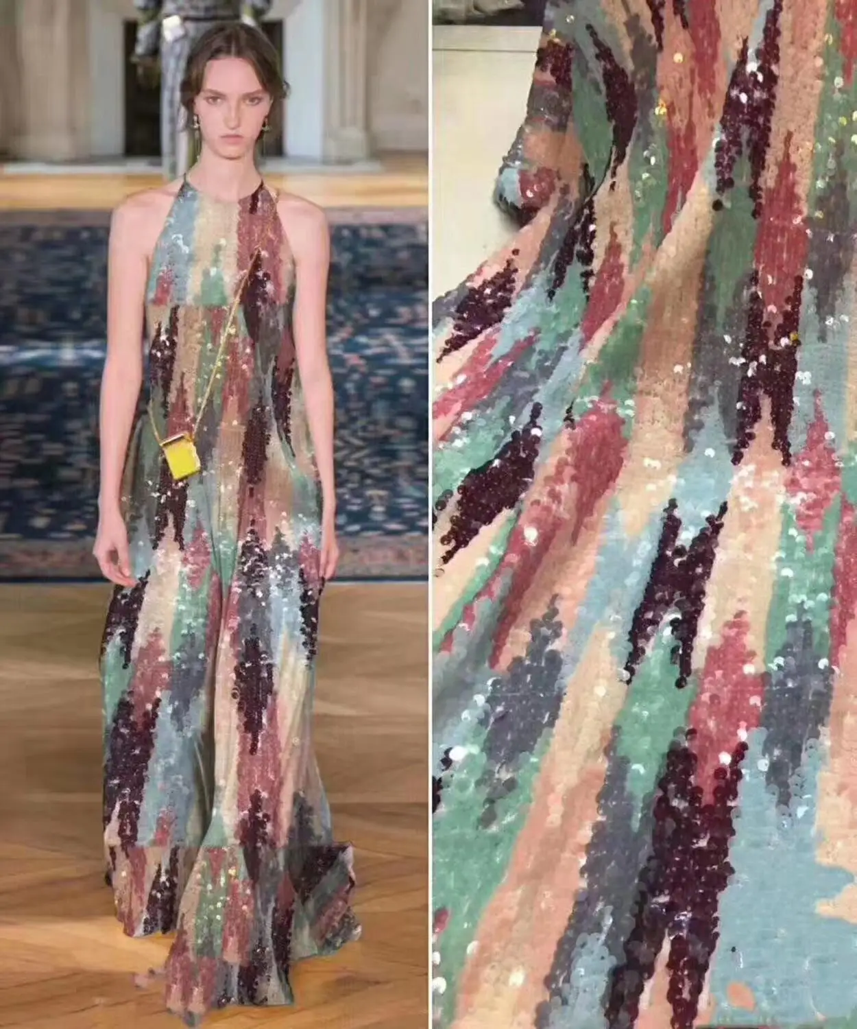 

(5yards/pc) high quality African tulle lace fashion sequins French net lace fabric for party dress FHS027