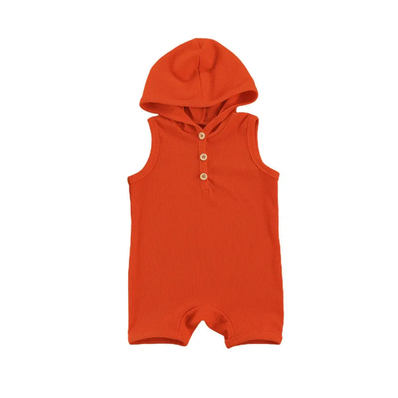 

Baby Girls Boys Solid Rib-Knit Sleeveless Hooded Romper 0-24M Newborn Infant Toddler Summer Fall Casual Cotton Playsuit Jumpsuit