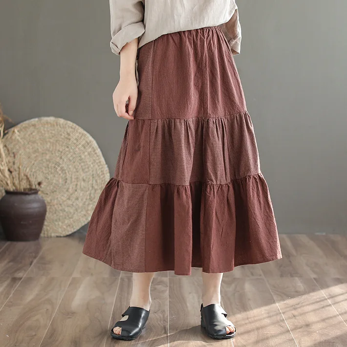 Фото Весна 2020 Женская юбка в стиле ретро большой размер свободная Комбинированная