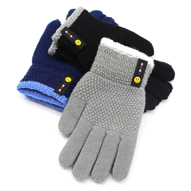 Новые модные детские плотные вязаные перчатки, теплые зимние перчатки, детские варежки для мальчиков и девочек, перчатки с раздельными паль...