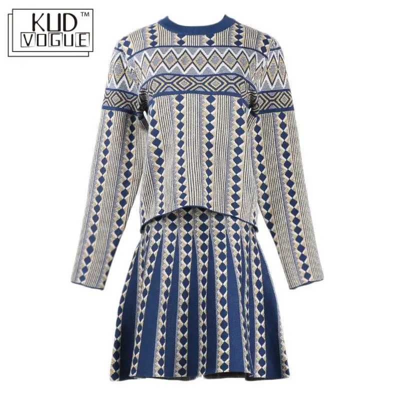 Женский винтажный Трикотажный костюм с юбкой спортивный из двух предметов