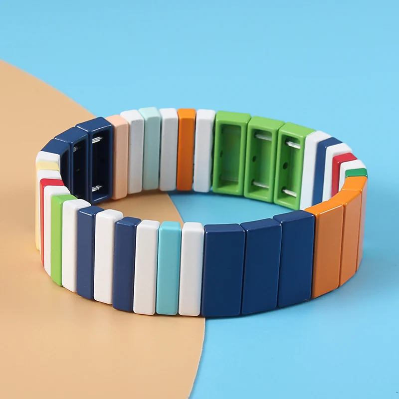 Радужный эмалированный тянущийся браслет с бусинами плитка радуга