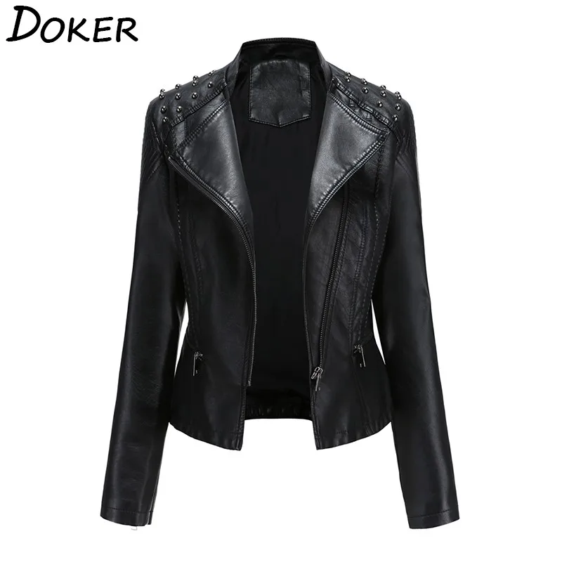 

Faux Leather Pu Jacket Women 2020 Autumn Winter Long Sleeve Slim Fashion Motorcycle Jacket Black Faux Leather Coats Outerwear