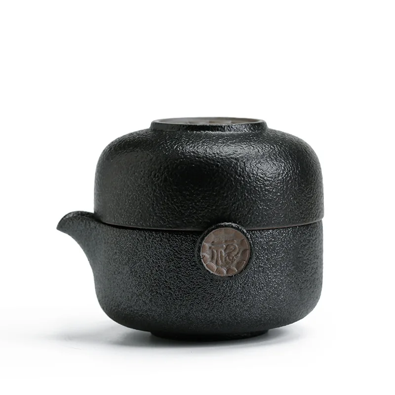 

Black Pottery Express Cup One Pot One Cup Personal Travel Portable Office Ceramic Kung Fu Tea Set Tea Ceremony Set Teapot Set