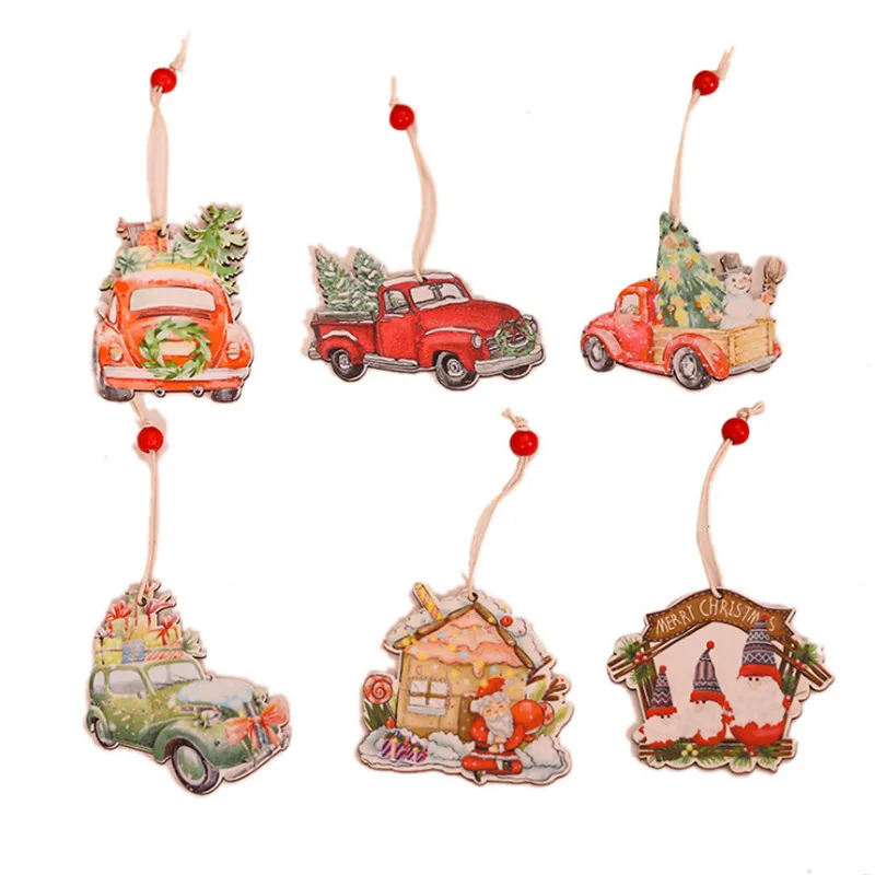

2pcs New 2022 Navidad Gift Wooden Cartoon Car Pendant Christmas Tree Decoration Pendant Christmas Decorations for Home Natal