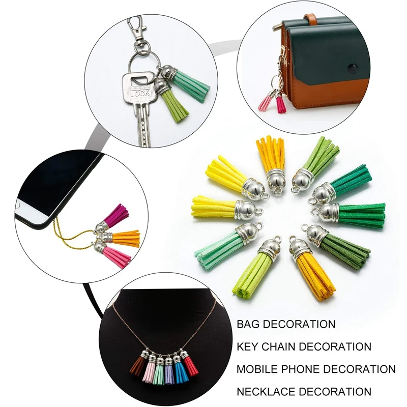 Make Keychain Kit Leather Tassels Bulk with Silver Key Chain Rings and Jump for DIY Tassel Cr |