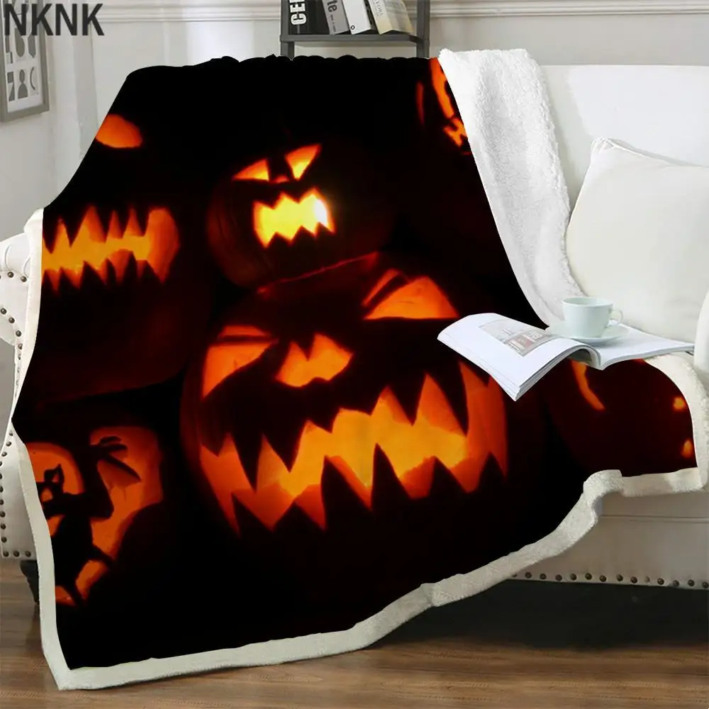 

NKNK Brank Halloween Blankets Pumpkin Bedspread For Bed Funny Blankets For Beds Party Bedding Throw Sherpa Blanket New Premium