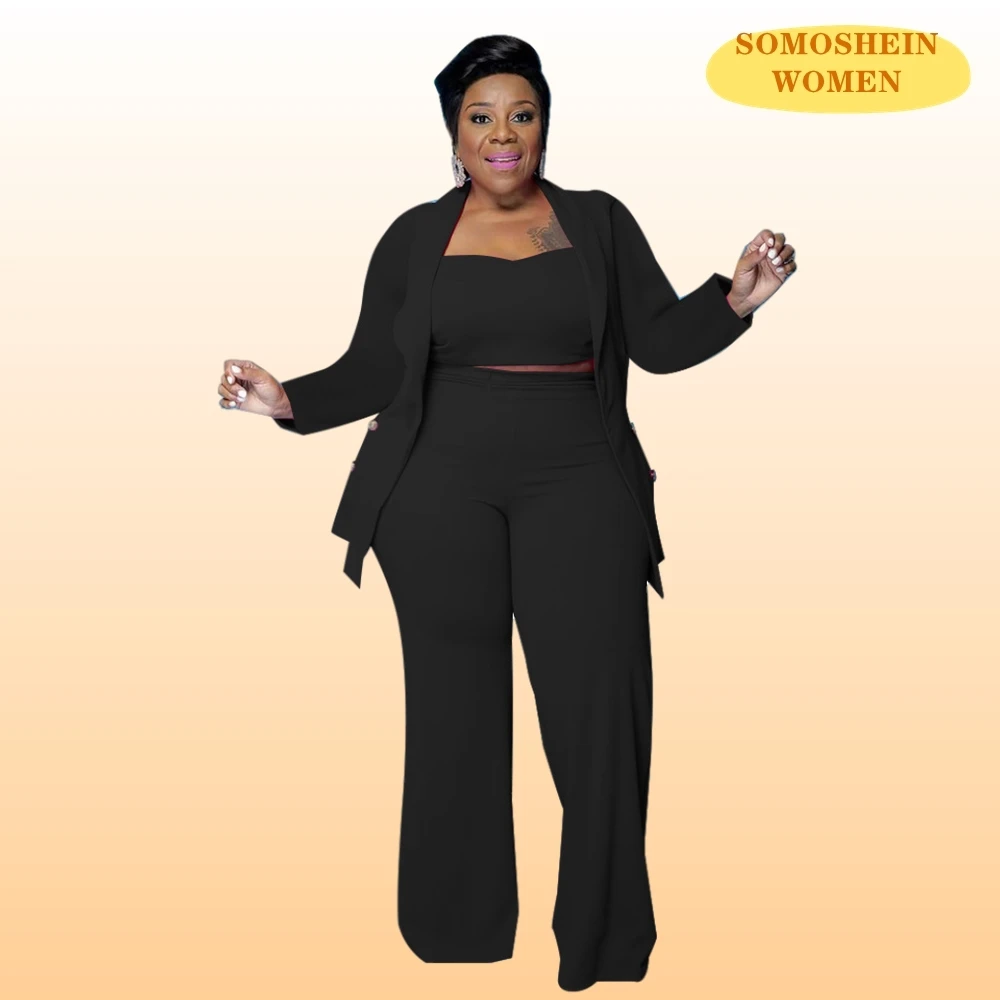 

Somoshein Plus Size Women Clothing Long Sleeve Fall Clothes Casual Three Piece Sets Sexy Streetwear XL-5XL Elastic Pant Set