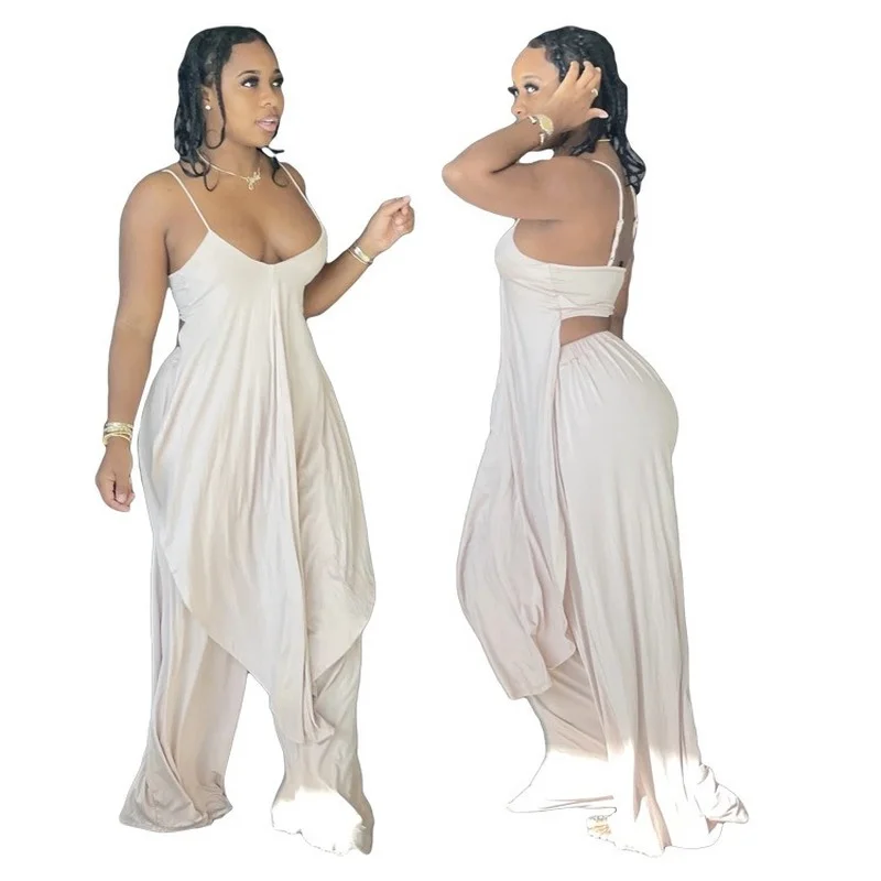 

Women's Outfits Irregular Solid Color Suspenders Fashion Conjunto Feminino Women Crop Top Casual Wide-leg Pants Set Donsignet