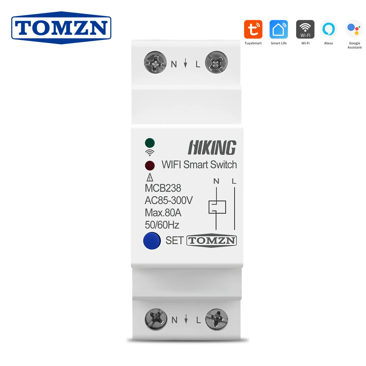 Trilho Din wi fi Interruptor Interruptor Inteligente Interruptor Interruptor de Controle Remoto por Tuya Smartlife com Alexa Casa do Google Tomzn 80a 2p Disjuntores