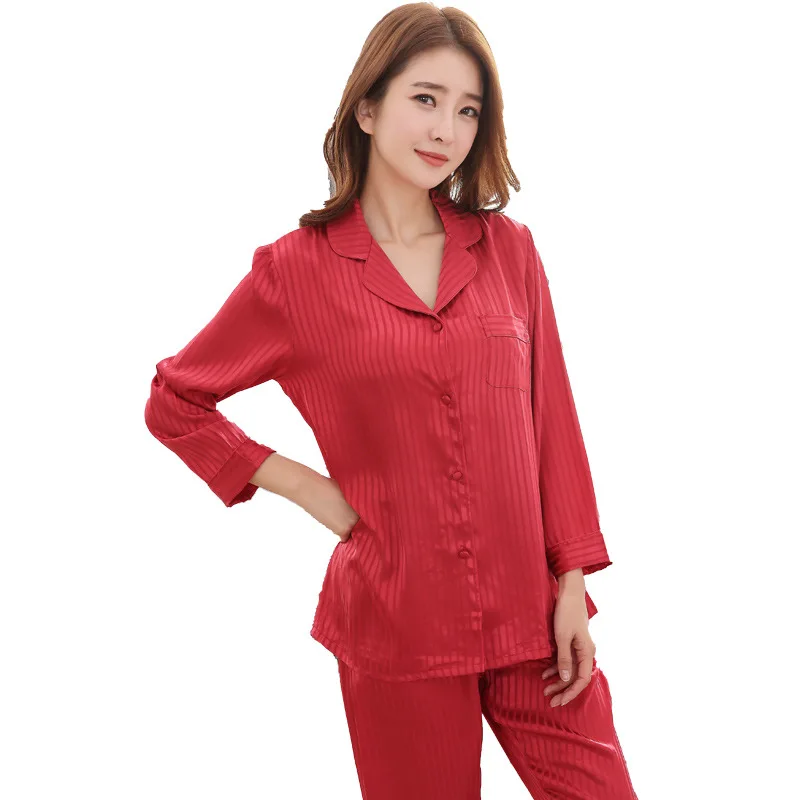 

2 Pieces Faux Silk Satin Pajamas Set Women Autumn Sleepwear Long Sleeve Nightwear for Female Ladies Pyjamas lounge wear