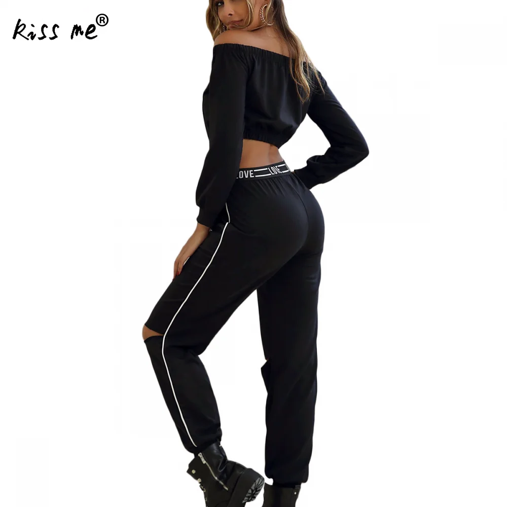 Черный женский спортивный костюм с открытыми плечами спортивная одежда для бега