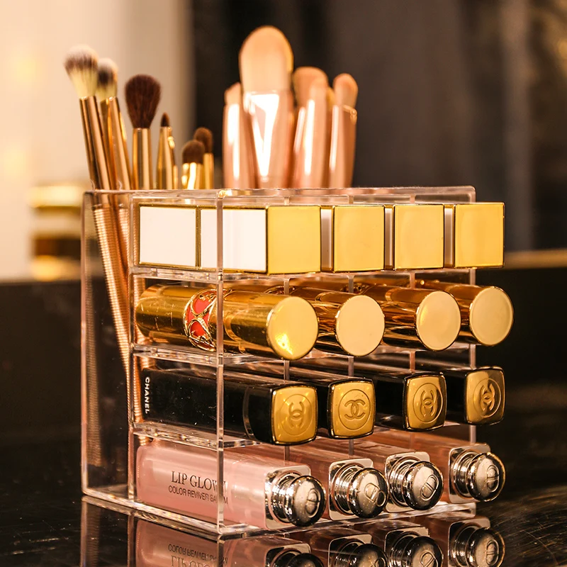 Acrylic Makeup Brush Tools Holder 16 Slots Lipstick Box Display Stand Lip Gloss Sundry Storage Cosmetic Organizer | Дом и сад