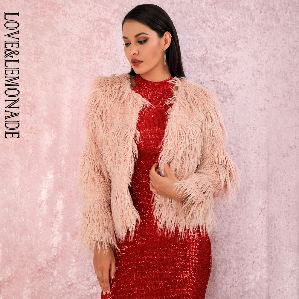 LOVE & LEMONADE сексуальное розовое искусственное меховое темное Полосатое короткое