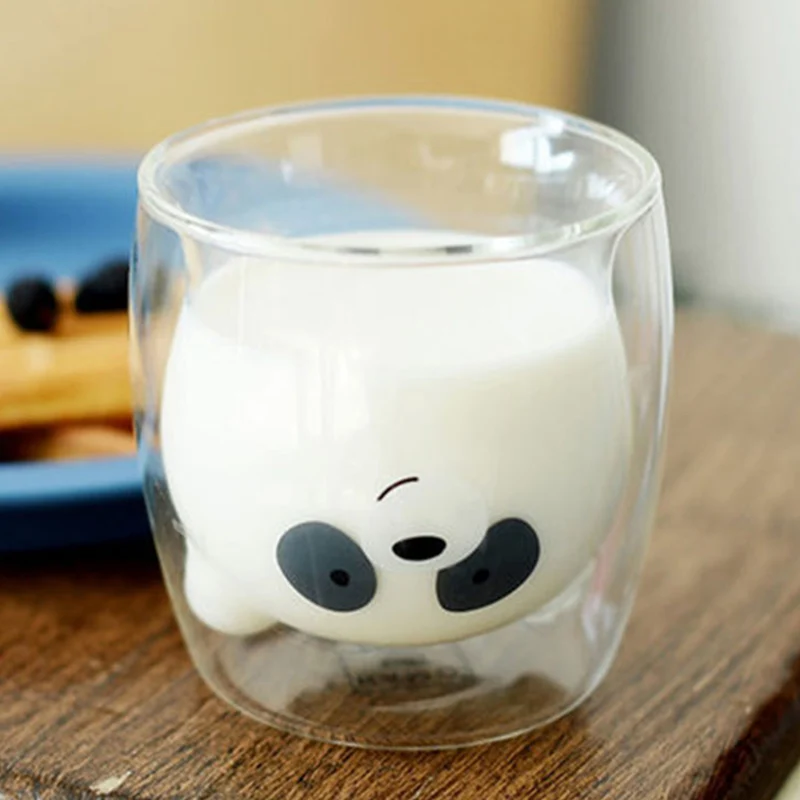 Двухслойная стеклянная чашка с милым медведем 230 мл боросиликатная термостойкая