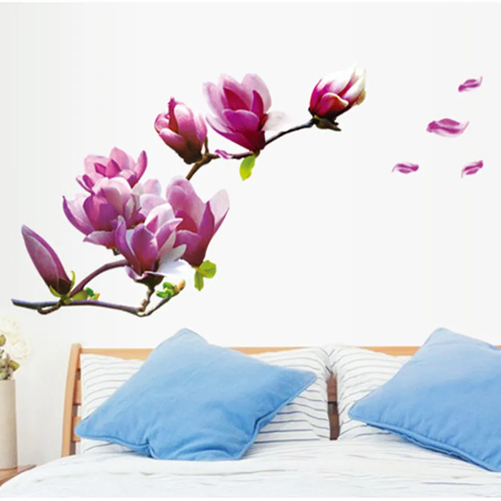 

Magnolia Flower Home Household Room Wall Sticker Mural Decor Decal Removable New Kitchen Bathroom Decor 2021 Hot Sale #632