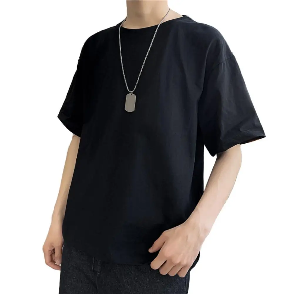 

Men Solid Color Short Sleeve O Neck Loose Fit Breathable Tee Top T-shirt Blouse