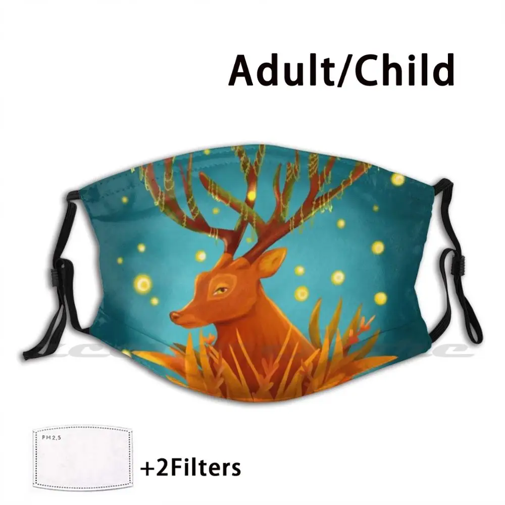 

Deer Custom Pattern Washable Filter Pm2.5 Adult Kids Mask Deer Orange Fantasy Nature Contrast