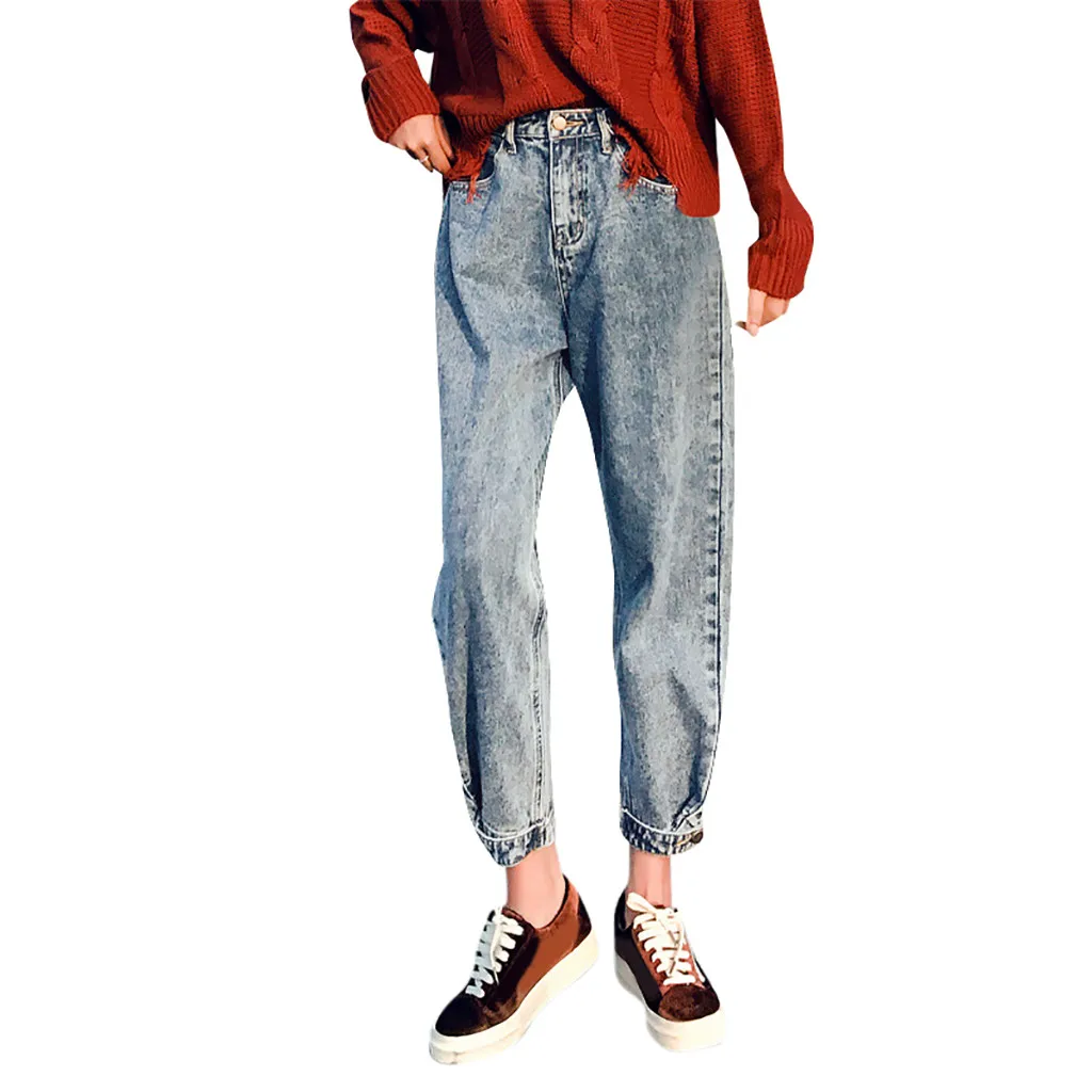 Женские джинсы корейский стиль свободные высокая талия на пуговицах трендовые