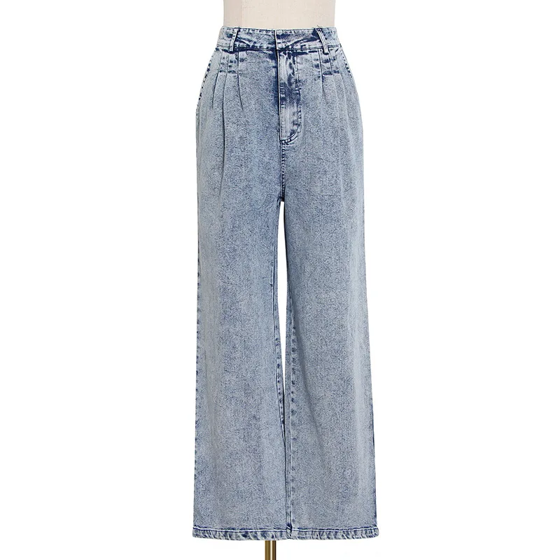 

Chao brand new fashion personality layer by layer ruffled denim top high waist straight pants Outfits