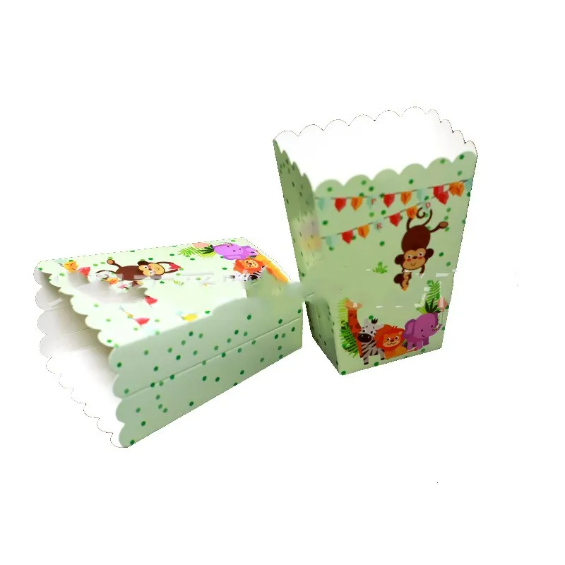 Popcorn box 6pcs Вечерние украшения в виде животных в джунглях, капкейки, тарелки, чашки, украшения для вечеринки на день рождения, детские подарки для мальчиков, вечерние украшения - Цвет: Popcorn box 6pcs