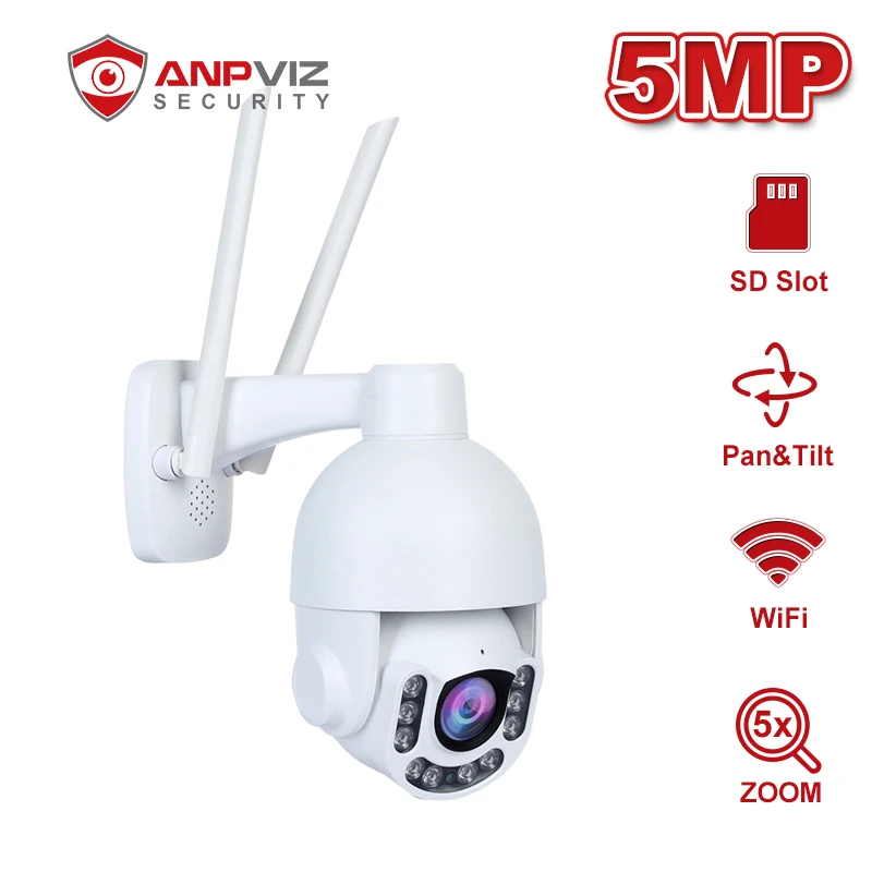 Anpviz 5MP 5X купольная PTZ Wi Fi камера Поддержка двухстороннего аудио IP66 Встроенный слот