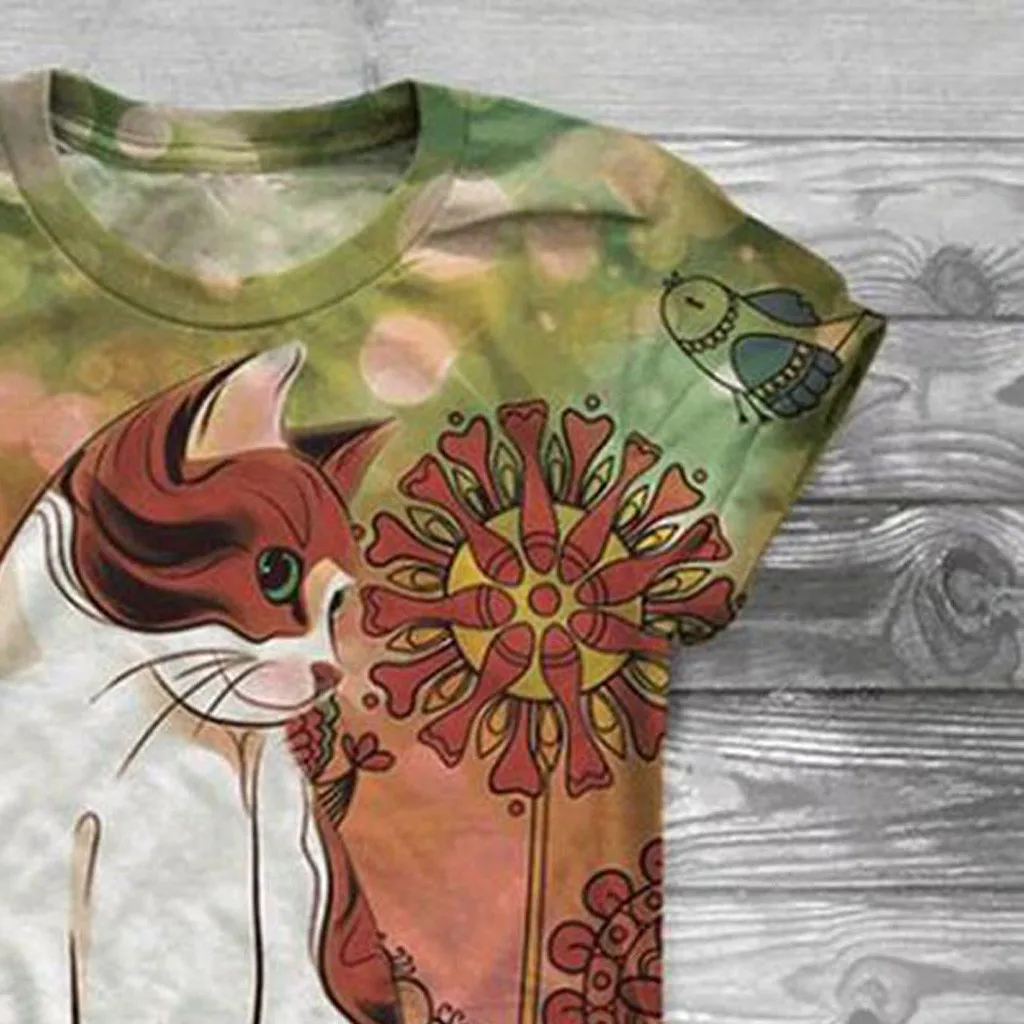 

rorychen Tshirt Women Plus Size Short Sleeve 3D Animal Printed O-neck Tops Tee T-shirt Top Women Harajuku T Shirt Camisas A611