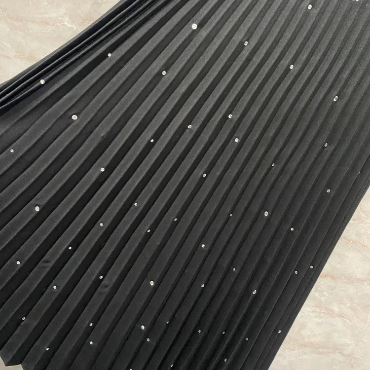 

High Quality Nail Drill Press Pleated Skirt Women Early Spring New Style Full Rhinestone High Waist Pleated Versatile Long Skirt