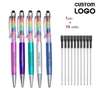 new customized logo rainbow crystal ballpoint pens cute creative diy korea pen office student lettering names touch screen pens