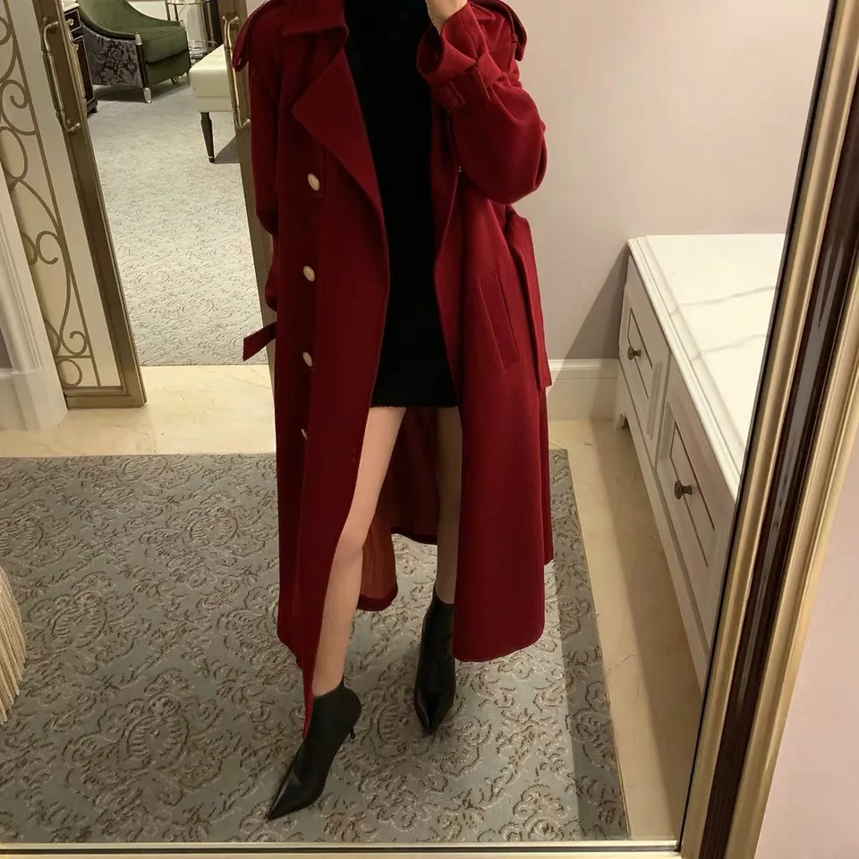 Женское Элегантное зимнее шерстяное пальто длинное Бандажное кардиган