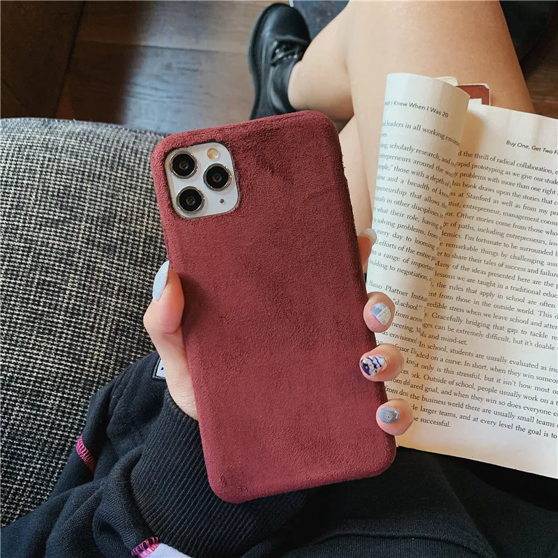Style2 Wine red Модный зимний теплый пушистый чехол для телефона s для iphone 11 Pro Max, мягкий чехол для iphone 6 6S 7 8 Plus X XR XS MAX, тканевый плюшевый чехол - Цвет: Style2 Wine red