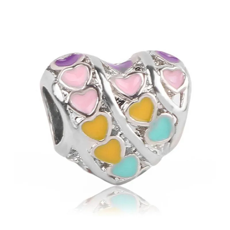 

1Pcs New Pretty Colored Heart Pendant DIY Beads Suitable for Original Pandora Charm Bracelet Ladies Jewelry Making Gifts