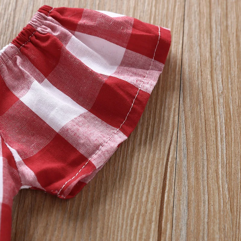 

0-24M Summer 2Pcs Romper Baby Clothing Plaid Jumpsuit 0-24M Newborn Girls Short Sleeve Clothing