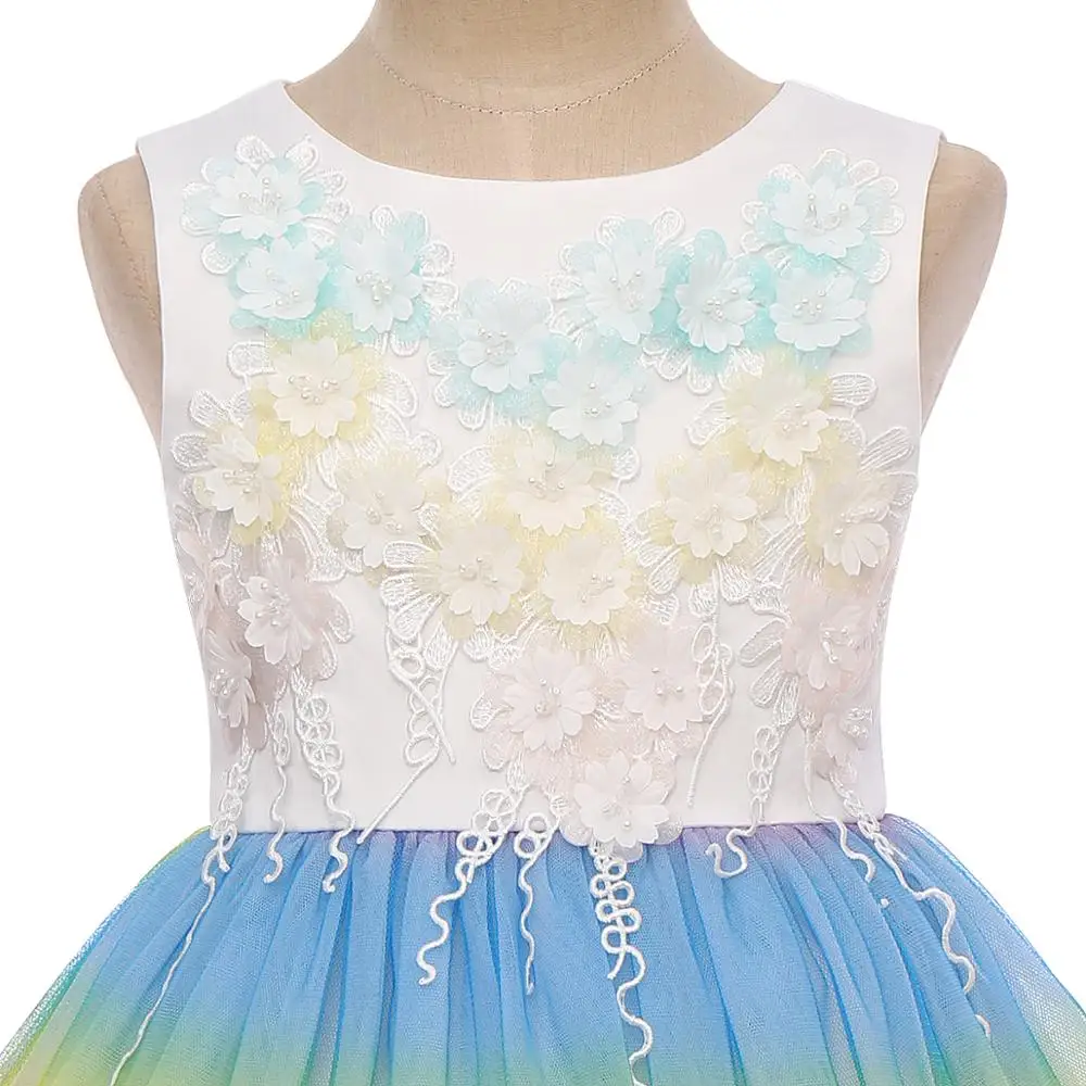 Радужное платье с единорогом милое детское бальное без рукавов для девочек из