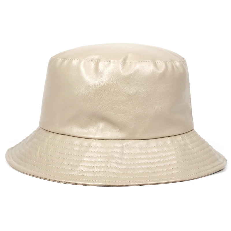 

2021 new bucket hat faux leather bucket hats PU cotton solid top men's and women's fashion bucket cap Panama fisherman caps