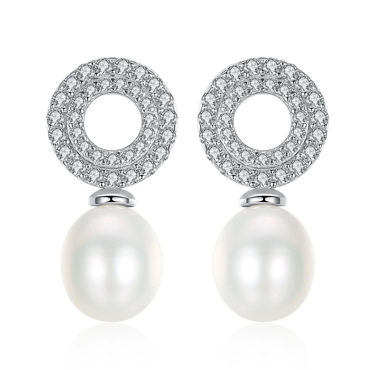 

MetJakt S925 Sterling Silver Freshwater Pearl Micro Inlaid 3A Zircon Fashion All-match Women's Ear Studs