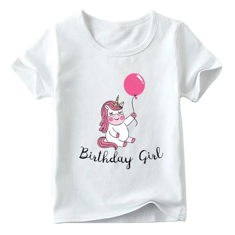 

Детский забавный подарок на день рождения, Милая футболка с единорогом и мультяшным принтом для девочек, летние топы, Детская Праздничная б...