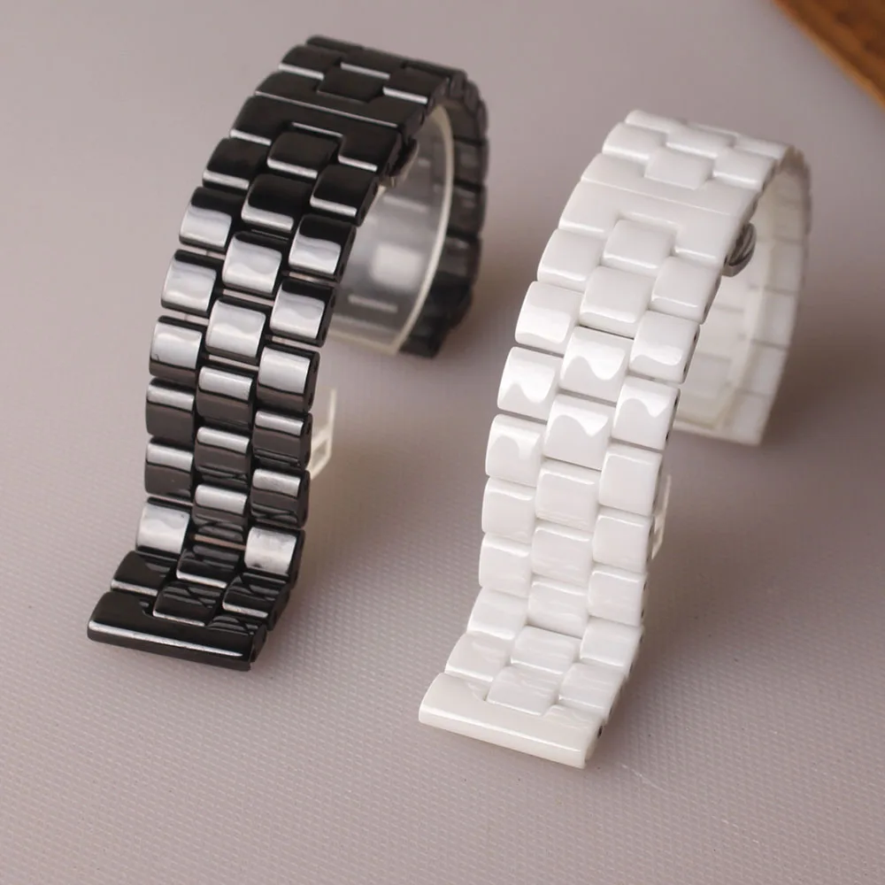 

22mm Black White polish Watchbands Ceramic Watch strap bracelets Butterfly buckle men Women Wrist watch accessories high quality