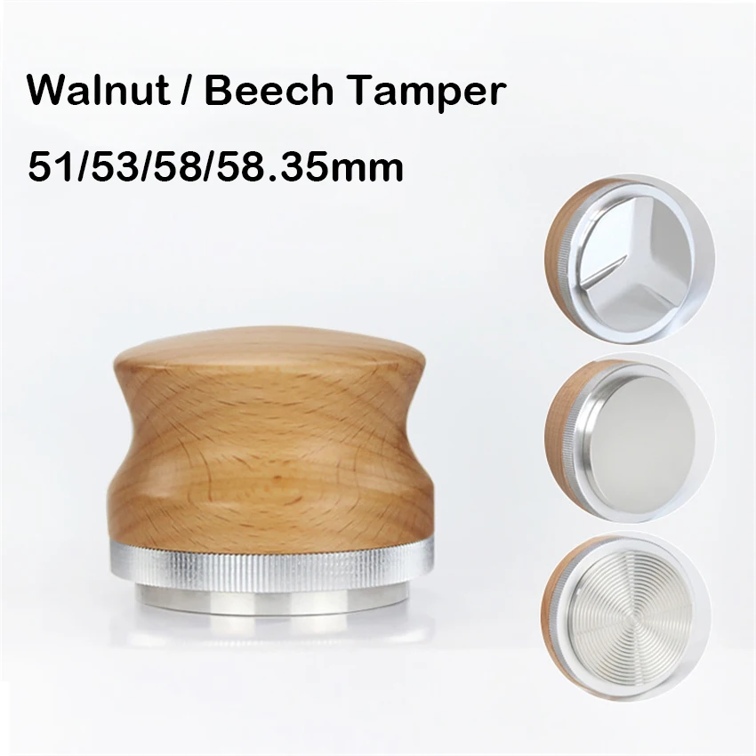 

51/53/58/58.35mm Coffee Tamper Adjustable Fan/Flat Base Walnut Wood Handle Espresso Powder Hammer Coffee Accessories Barista