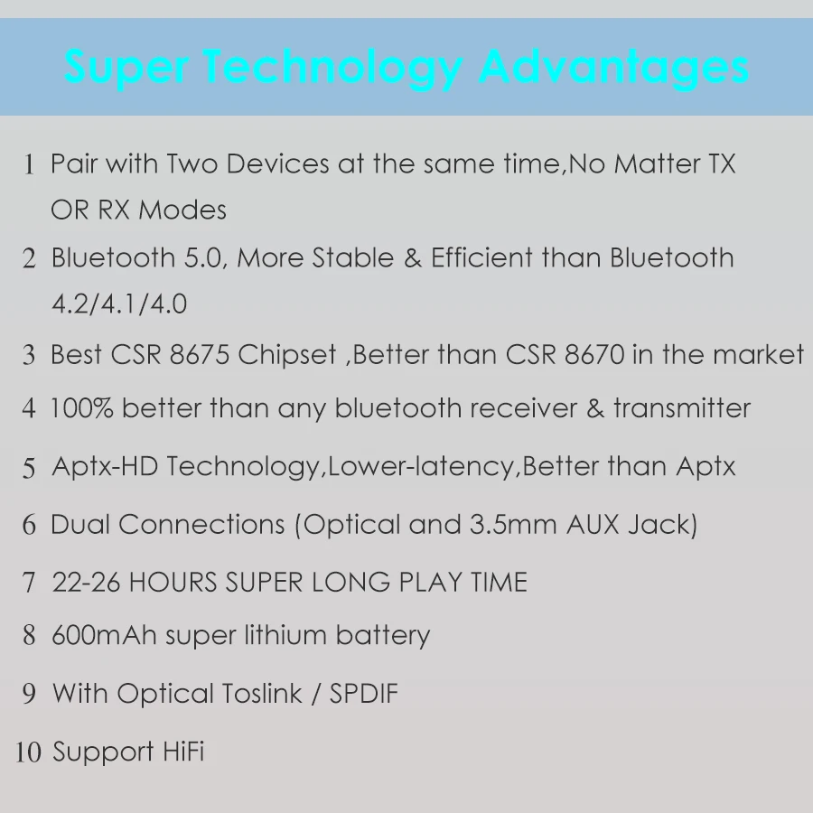 Bluetooth передатчик CSR8675 5 0 APTX HD адаптер 3 мм/SPDIF/цифровой оптический Toslink для