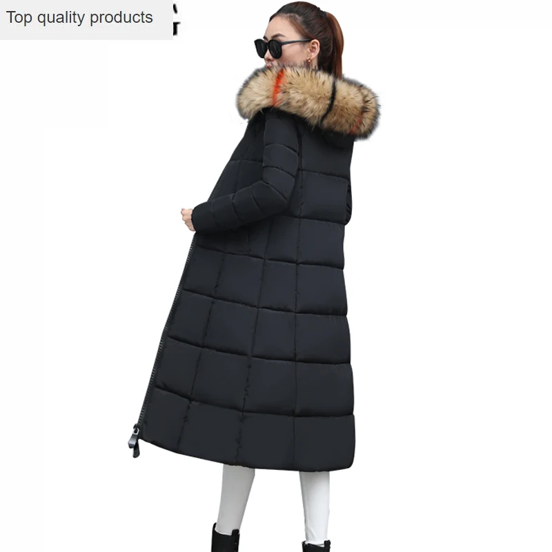 

2020 Winter Jacket Women Thick Warm Hooded Parka Mujer Cotton Padded Coat Long Slim Large Fur Collar Overcoat Plus Size 3XL L354