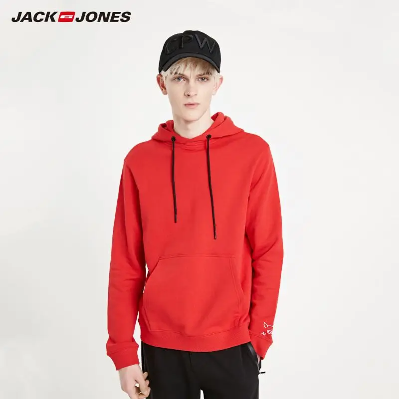 Мужская свободная толстовка JackJones базовая Красная с вышивкой 219133525|Мужские