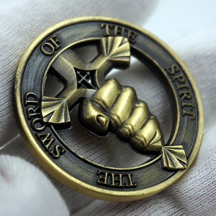 Иисус Христос Библия Вера крест бронзовая памятная монета святой меч полый