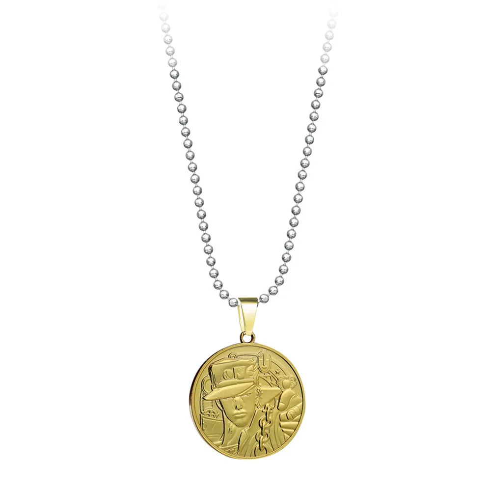 

Hot Selling Japanese Anime JoJo S Bizarre Adventure Necklace Gold Coin Pendant Necklaces Chains for Men Cosplay Wholesale