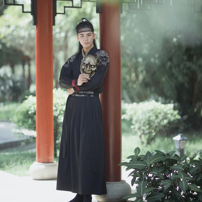 

Black Embroidery Dance Costumes Hanfu Men Festival Outfit Chinese Folk Fairy Dress Singer Stage Rave Performance Clothing DC3444